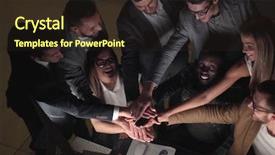  Presentation with joint venture hand together - Cool new PPT layouts with effectiveness up - close up young colleagues joined backdrop and a wine colored foreground