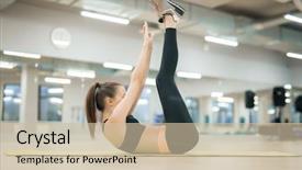  Presentation with floor - Presentation design featuring effectiveness up - fit girl lying background and a soft green colored foreground