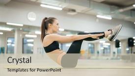  Presentation with stretching - Slide set with effectiveness up - slim young woman in activewear background and a soft green colored foreground