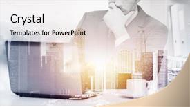  Presentation with double exposure of business people - Beautiful presentation theme featuring effects social networking - business technology and people concept backdrop and a white colored foreground