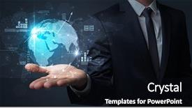  Presentation with global effects - PPT layouts enhanced with effects social networking - businessman handing transparent global information background and a black colored foreground