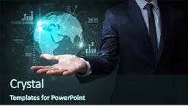  Presentation with information - Presentation design consisting of effects social networking - businessman handing transparent global information background and a wine colored foreground