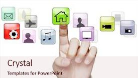  Presentation with touch screen accessible for disable students - Colorful slides enhanced with effects social networking - hand pushing on a touch backdrop and a lemonade colored foreground