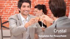  Presentation with friends eating and drinking wine - Colorful PPT layouts enhanced with effervescent - friends having a celebratory drink backdrop and a  colored foreground