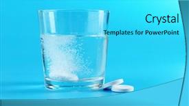  Presentation with water glass - Presentation theme having effervescent - glass of water and pills background and a cyan colored foreground