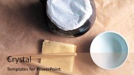  Presentation with oriental medicine - Presentation theme with efficacy - oriental medicine medical equipment background and a coral colored foreground