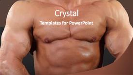  Presentation with brutal strong bodybuilder athletic fitness - Presentation theme with efficacy - strong chest and hand muscles background and a  colored foreground