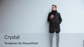  Presentation with full page business services - Audience pleasing presentation theme consisting of efficient city - full length business man backdrop and a light blue colored foreground