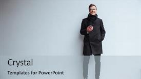  Presentation with wall street - Audience pleasing theme consisting of efficient city - full length smiling business man backdrop and a light blue colored foreground