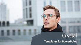  Presentation with outdoors - Cool new PPT theme with efficient city - handsome business man in glasses backdrop and a  colored foreground