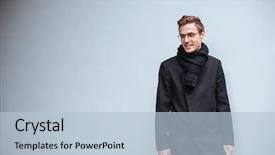  Presentation with glasses - Audience pleasing presentation consisting of efficient city - smiling business man in glasses backdrop and a  colored foreground