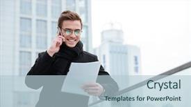  Presentation with glasses - Cool new slides with efficient city - smiling business man in glasses backdrop and a light blue colored foreground