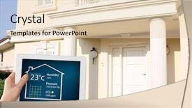  Presentation with energy efficient home - Colorful PPT theme enhanced with efficient using electricity - smart energy controller or remote backdrop and a lemonade colored foreground