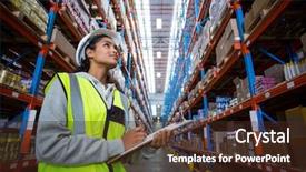  Presentation with fire disaster in a warehouse - Slide deck consisting of efficient workers - female worker looking up background and a tawny brown colored foreground