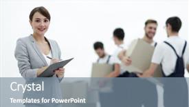  Presentation with sports manager - Presentation theme having efficient workers - woman manager holding clipboard background and a seafoam green colored foreground