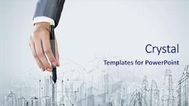  Presentation with marker - Presentation consisting of effiel - close up of businesswoman hand background and a sky blue colored foreground