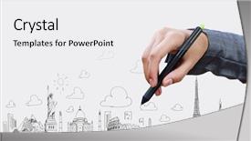  Presentation with marker - Presentation with effiel - close up of businesswoman hand background and a white colored foreground