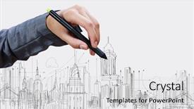  Presentation with hand drawn brush stroke design - Cool new slide set with effiel - close up of businesswoman hand backdrop and a light gray colored foreground