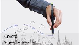  Presentation with hand drawn brush stroke design - Presentation design having effiel - close up of businesswoman hand background and a light gray colored foreground