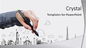  Presentation with hand drawn brush stroke design - Theme having effiel - close up of businesswoman hand background and a white colored foreground