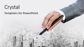  Presentation with marker - PPT theme consisting of effiel - close up of businesswoman hand background and a white colored foreground