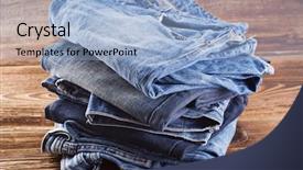  Presentation with jeans - Cool new PPT theme with efflorescence - jeans on a wooden plate backdrop and a light blue colored foreground