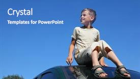  Presentation with police car flashing roof lights - Amazing PPT theme having effluent - boy sits on roof backdrop and a teal colored foreground