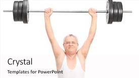  Presentation with barbell - Colorful slide deck enhanced with effortless - senior lifting a heavy barbell backdrop and a white colored foreground