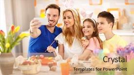  Presentation with 3d family - Audience pleasing PPT theme consisting of egg cell - family easter selfie together backdrop and a coral colored foreground
