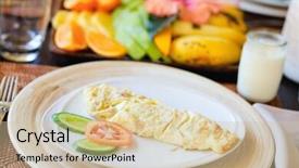  Presentation with egg dishes - Cool new presentation design with egg dishes - delicious omelet with vegetables served backdrop and a soft green colored foreground