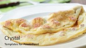  Presentation with egg dishes - Slides consisting of egg dishes - folded omelet with pieces background and a lemonade colored foreground