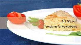  Presentation with blue food - Theme with egg dishes - food cheese casserole piece background and a  colored foreground