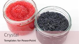  Presentation with egg - Cool new PPT layouts with egg-lumpfish-roe-red backdrop and a coral colored foreground