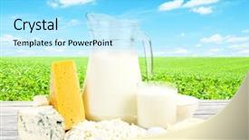  Presentation with milk dairy products - PPT theme featuring cheese milk - dairy products on wooden table background and a  colored foreground