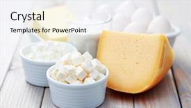  Presentation with diary products - Slide deck featuring cheese milk - diary products on wooden table background and a sky blue colored foreground