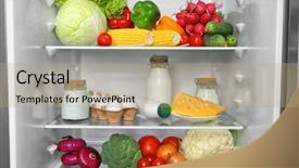 Presentation with milk dairy products - Presentation having open refrigerator full of vegetables background and a coral colored foreground