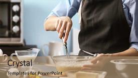  Presentation with cooking equipment kitchen utensils - Slides with beating women - young woman cooking in kitchen background and a coral colored foreground