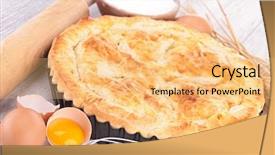  Presentation with egg pie - Cool new slide deck with egg pie - baking ingredient backdrop and a yellow colored foreground