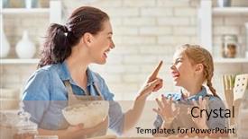  Presentation with bakery baking ingredients - Presentation theme consisting of egg pie - happy loving family are preparing background and a coral colored foreground