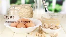  Presentation with egg pie - Slide deck consisting of egg pie - ingredients for dough on wooden background and a lemonade colored foreground