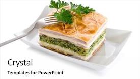  Presentation with egg pie - Audience pleasing theme consisting of egg pie - quiche with ham cheese backdrop and a white colored foreground