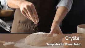  Presentation with man relaxing on massage table - Presentation theme with egg powder - man sprinkling dough with flour background and a violet colored foreground