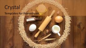  Presentation with grains - Slide deck consisting of egg powder - wheat grains and bakery ingredients background and a gold colored foreground