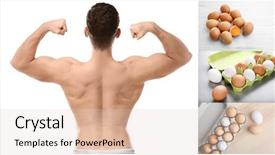  Presentation with protein - Slide set with egg protein concept muscular man on white background background and a lemonade colored foreground