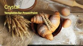 Presentation with flour - Slide set enhanced with egg puff - fresh croissants with flour background and a tawny brown colored foreground
