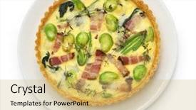  Presentation with egg - Presentation theme featuring egg puff - quiche isolated on white background background and a yellow colored foreground