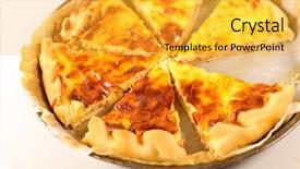  Presentation with helva fresh sliced halva - Slide set consisting of egg puff - sliced quiche lorraine background and a yellow colored foreground