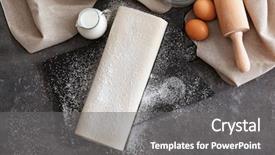 Presentation with dough - PPT theme featuring egg puff - wooden board with raw flaky background and a gray colored foreground
