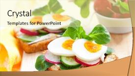  Presentation with fresh toast sandwiches egg - Colorful slide deck enhanced with egg radish cucumber and soft backdrop and a blonde colored foreground