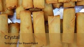  Presentation with lumpia spring rolls fried - Slide deck consisting of egg rolls chinese egg rolls background and a gold colored foreground